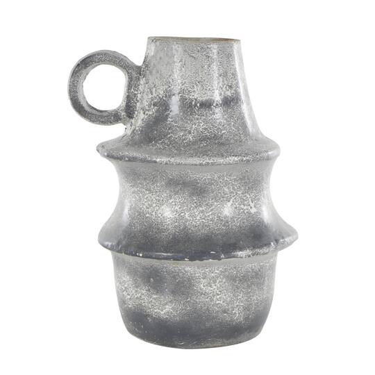 16" Light Gray Paper Mache Distressed Fluted Vase with Ring Handle